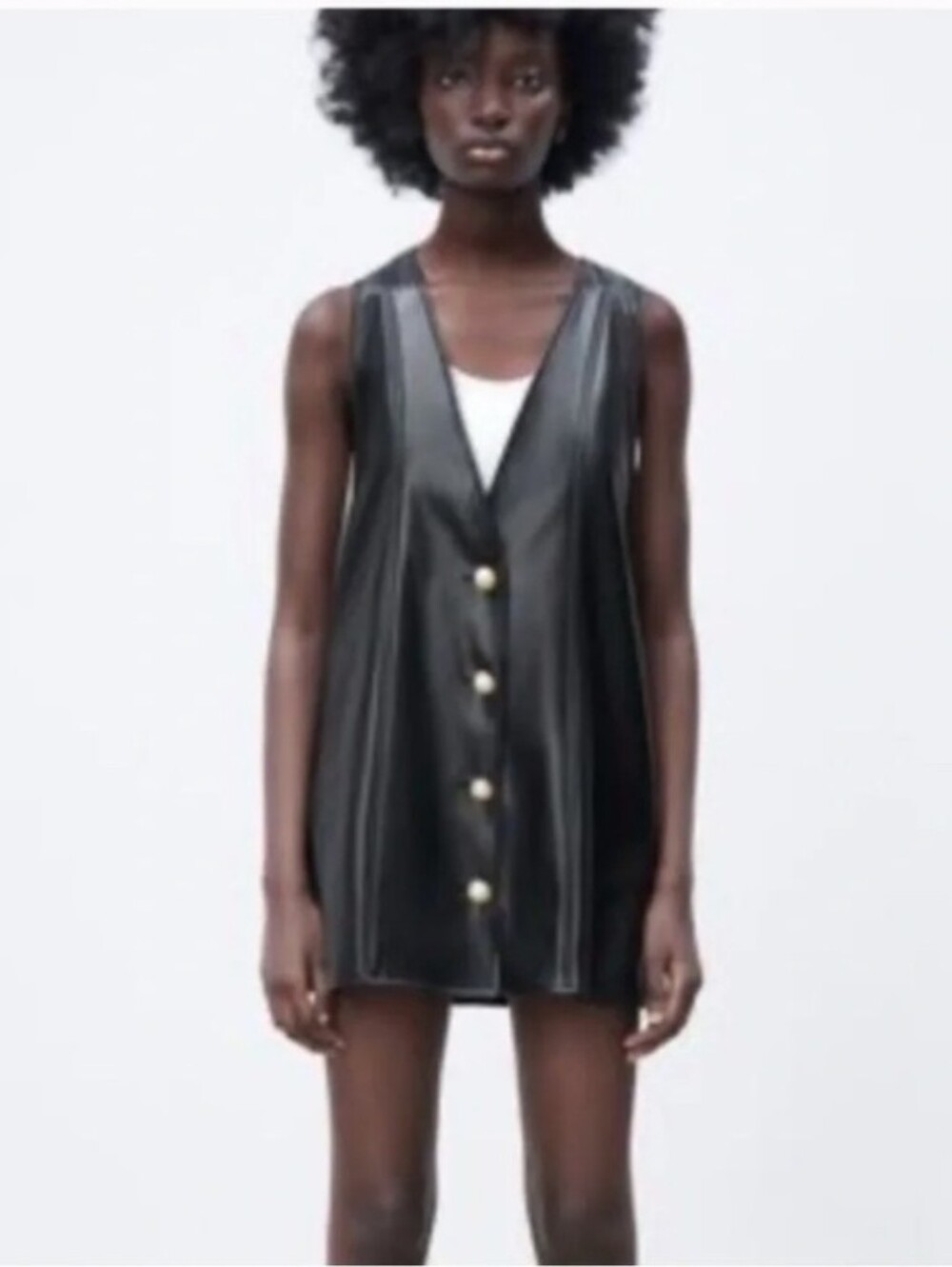 Zara Black Leather-Look Mini Dress Large